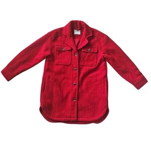 Red Textured Shacket Shirt Jacket Women Sz S Pockets Collared Button Front